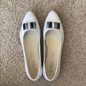 White Leather Ballerina Flats